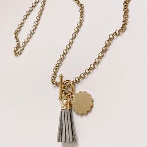 gray tassel & charm necklace